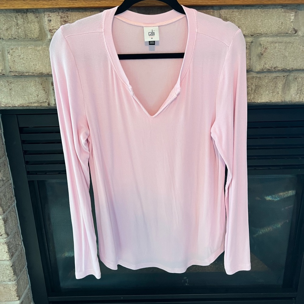 CAbi Light Pink Long Sleeve V-Neck Top